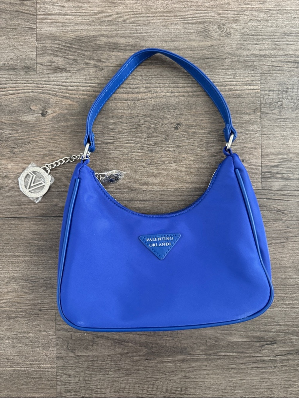 Valentino Orlandi Electric Blue Shoulder Bag with Logo Charm